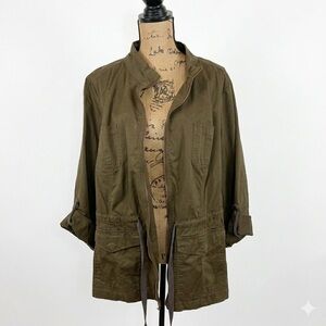 Lane Bryant Olive Green Utility Field Jacket Size 22/24 Cotton Full Zip Cargo